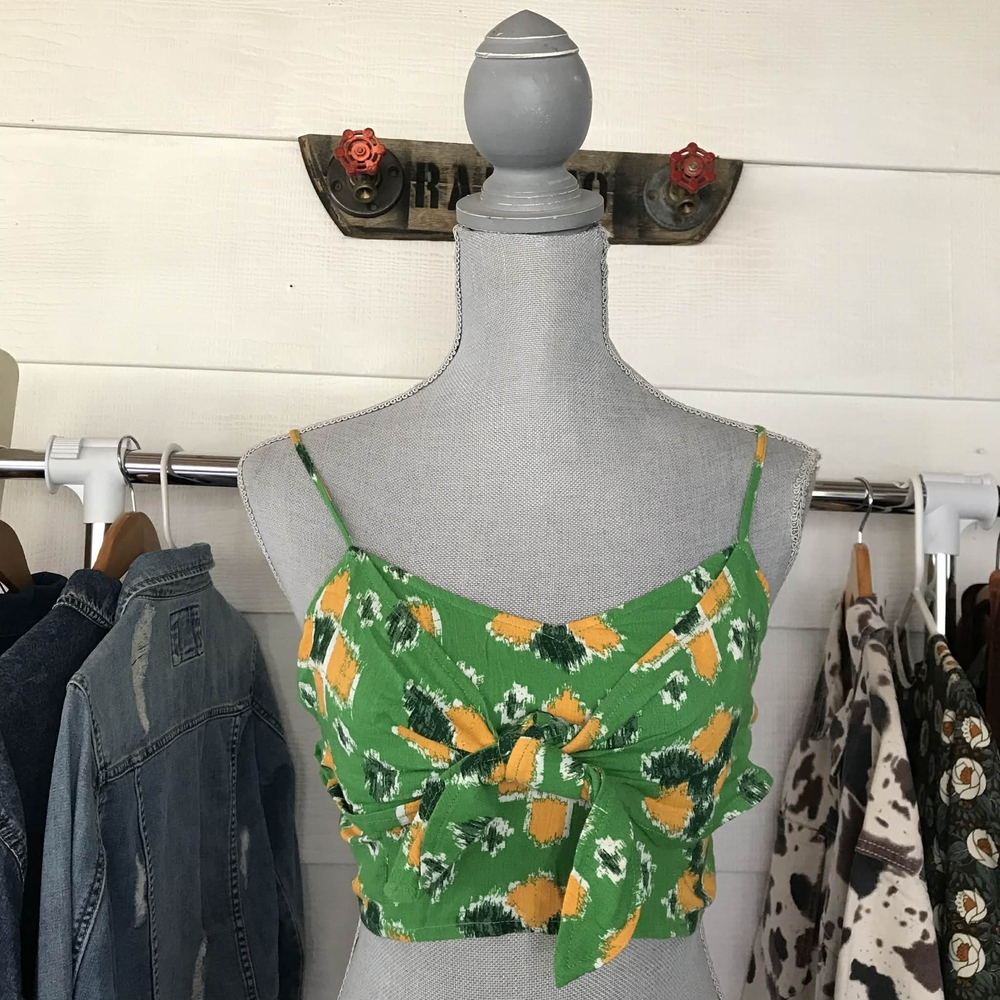 Aerie Green and Yellow Cami Crop Top Women's Size Small